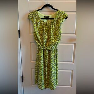 SIGNATURE by Robbie Bee Lime and Gray Animal Print Midi Dress